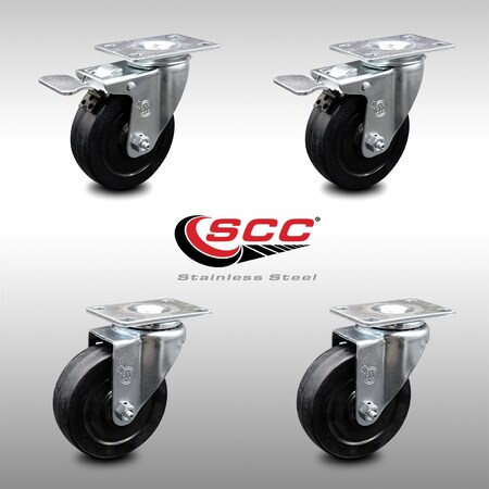 Service Caster 4 Inch SS Soft Rubber Wheel Top Plate Caster Total Lock Brakes SCC, 2PK SCC-SSTTL20S414-SRS-2-S-2